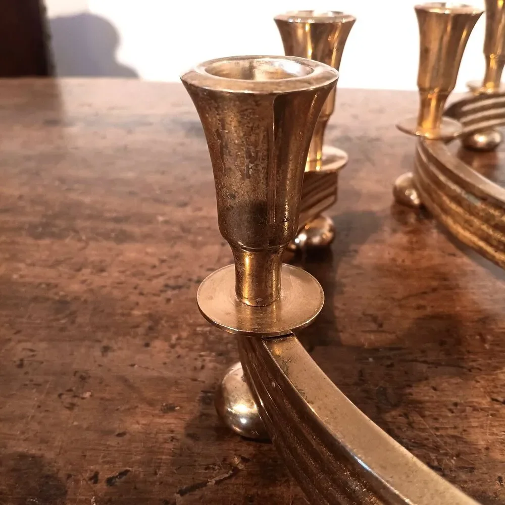 Pair of Vintage Dirilyte Model 915 Curved Brass Candelabras Art Deco MCM Gold